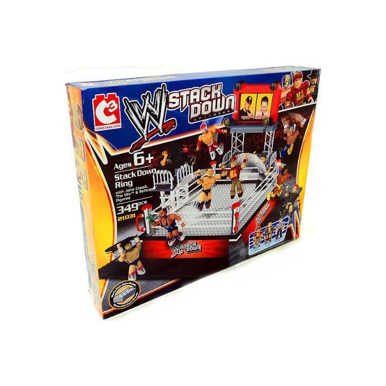 WWE  STACKDOWN RING WITH JOHN CENA THE MIZ AND REFEREE FIGURES