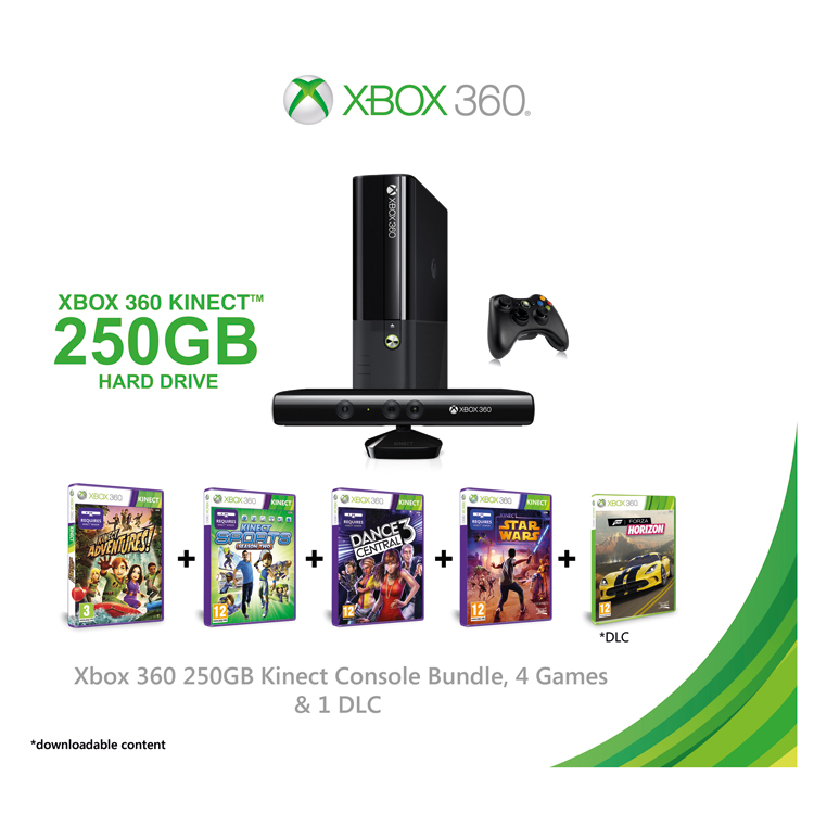 250GB KINECT STG 5DX-00010+ SPORTS+FORZA HORIZON DLC+DC3+STARWARS