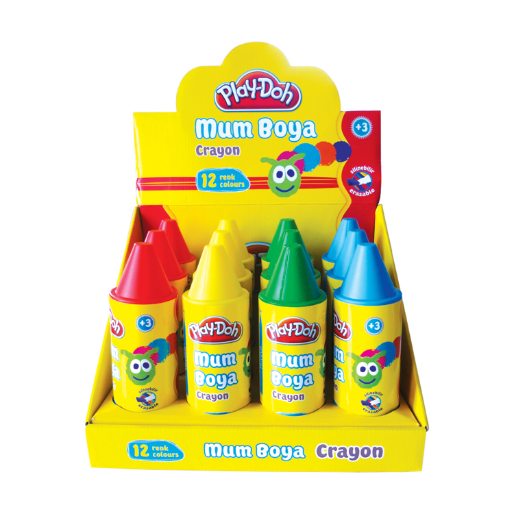 12 JUMBO WAX CRAYONS IN PLASTIC TUB + DISP BOX